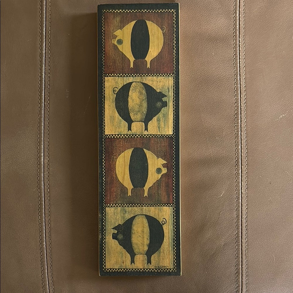 Rustic Pig Wall Art - Black, Yellow, Brown